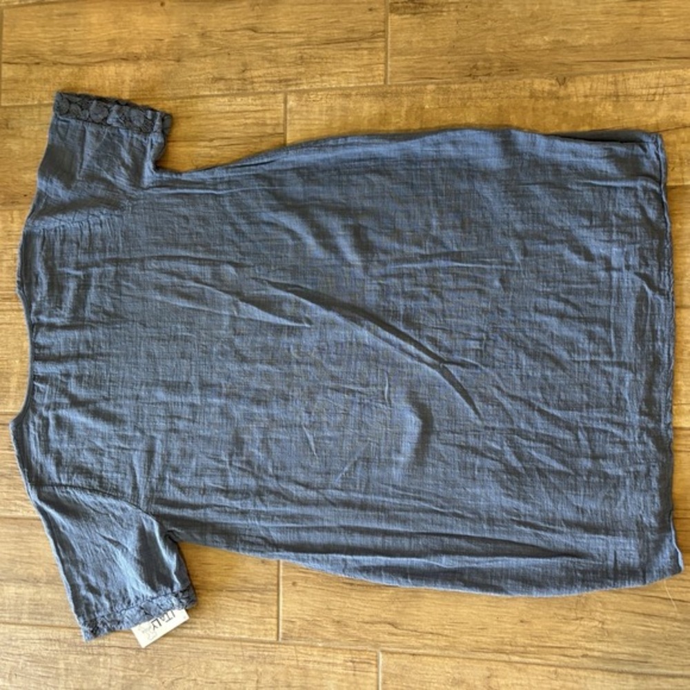 Made In Italy Cool Cotton Shift Dress Short Sleeve Lace Button Trim Size L NWT - Picture 8 of 10